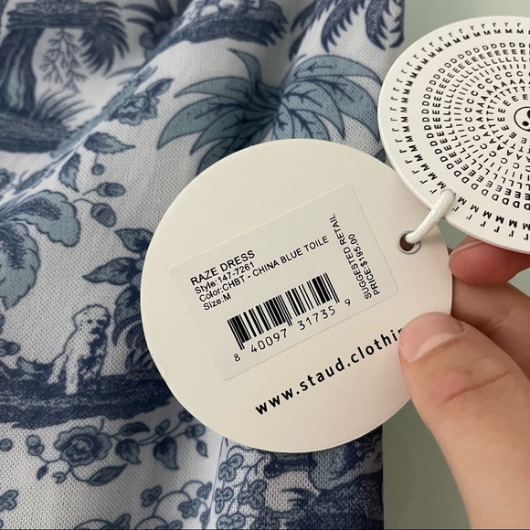 NWT $200 STAUD CLOTHING Raze dress in China blue toile size M 6 8 - Picture 4 of 4